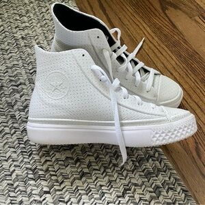Converse white perforated leather high tops - like new size 8